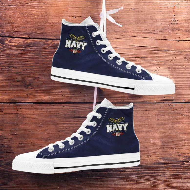 Navy Wings Canvas High Top Shoes