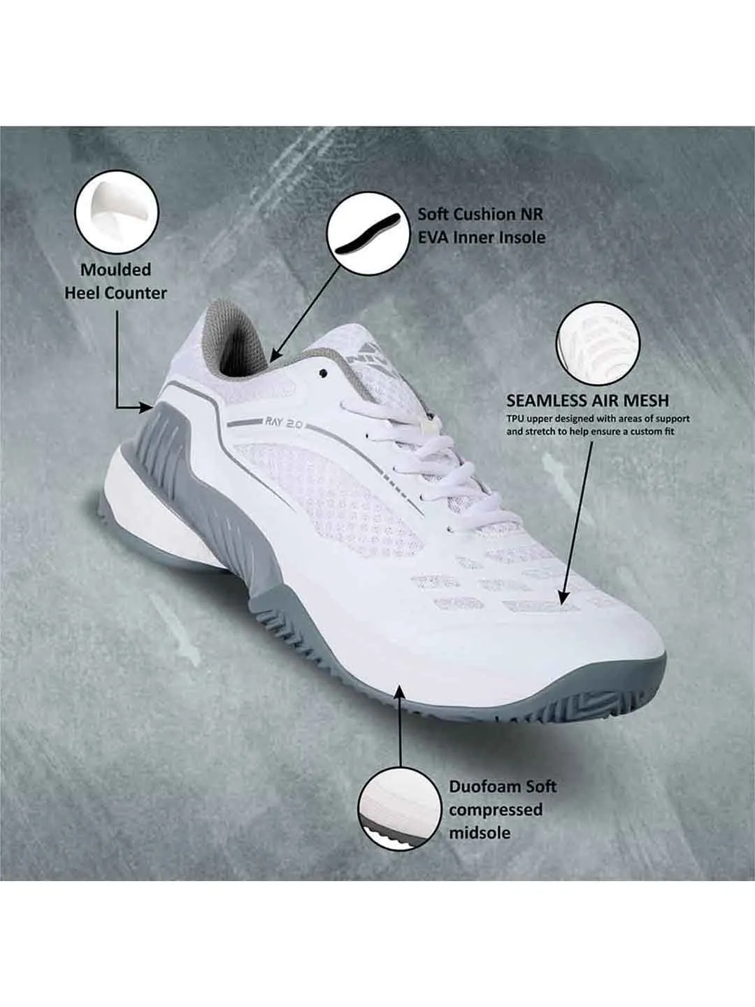 NIVIA Men Ray 2.0 Tennis Shoes (White)