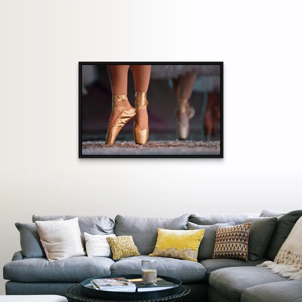 "Feet wearing ballet shoes" Black Float Frame Canvas Art