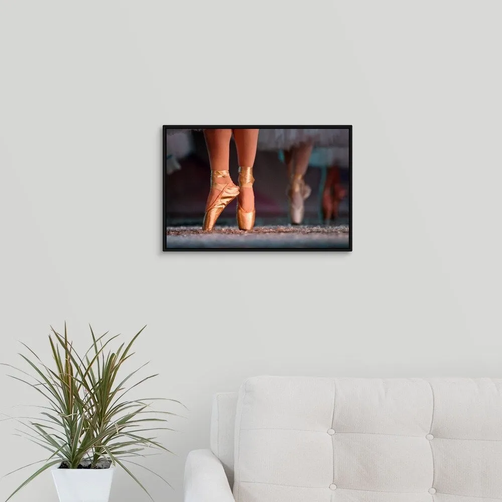 "Feet wearing ballet shoes" Black Float Frame Canvas Art