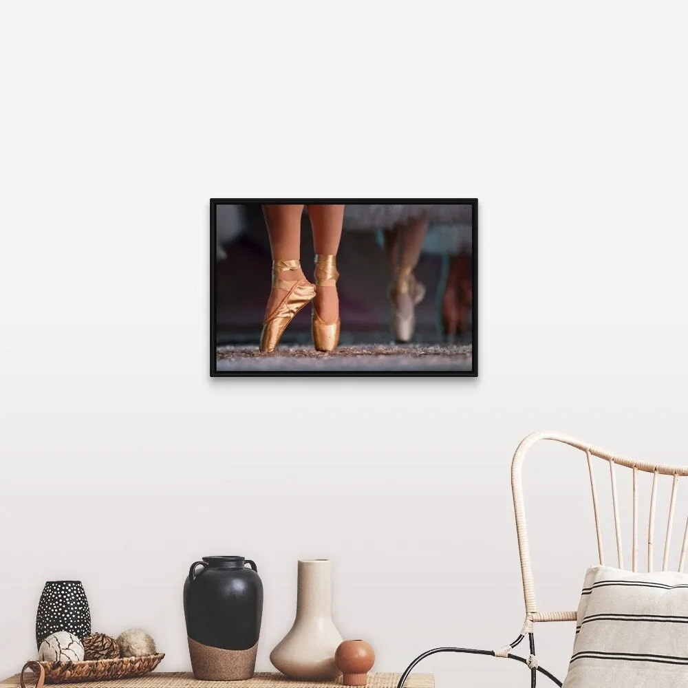 "Feet wearing ballet shoes" Black Float Frame Canvas Art