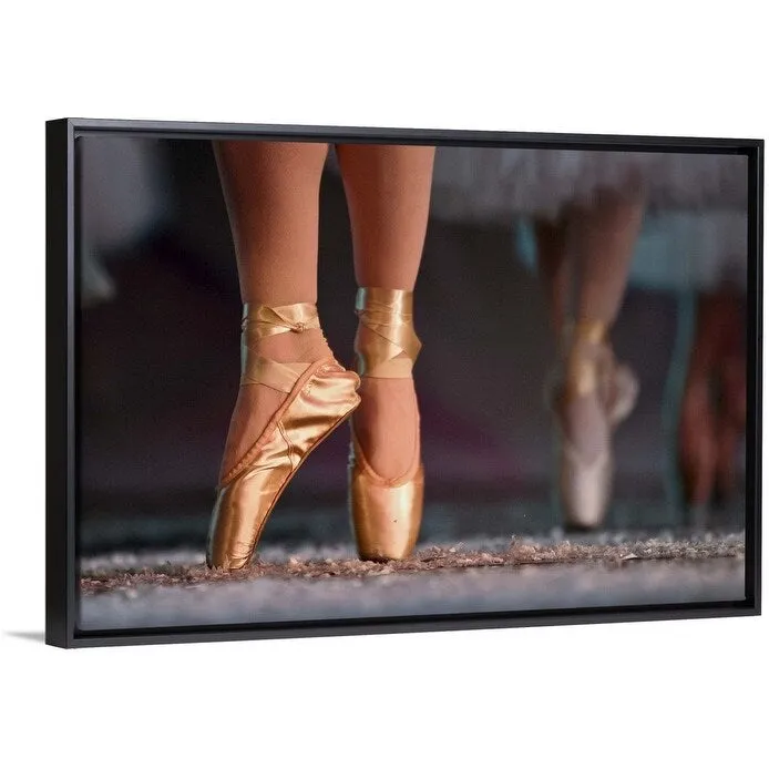 "Feet wearing ballet shoes" Black Float Frame Canvas Art