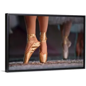 "Feet wearing ballet shoes" Black Float Frame Canvas Art
