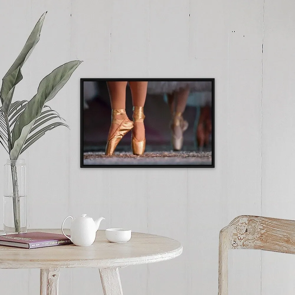 "Feet wearing ballet shoes" Black Float Frame Canvas Art