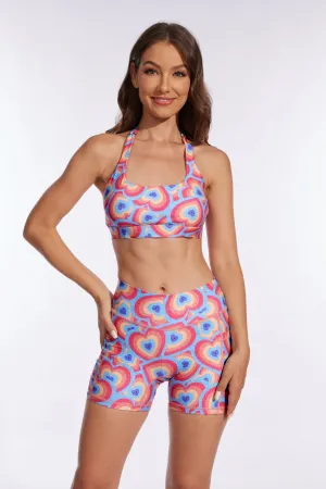 Rainbow Love Neck Halter Sports Bra