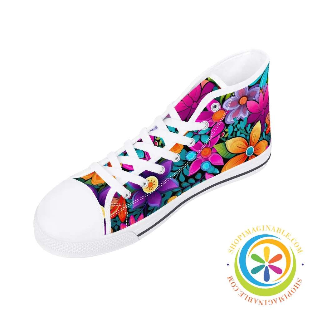 Sunny Floral Ladies High Top Canvas Shoes