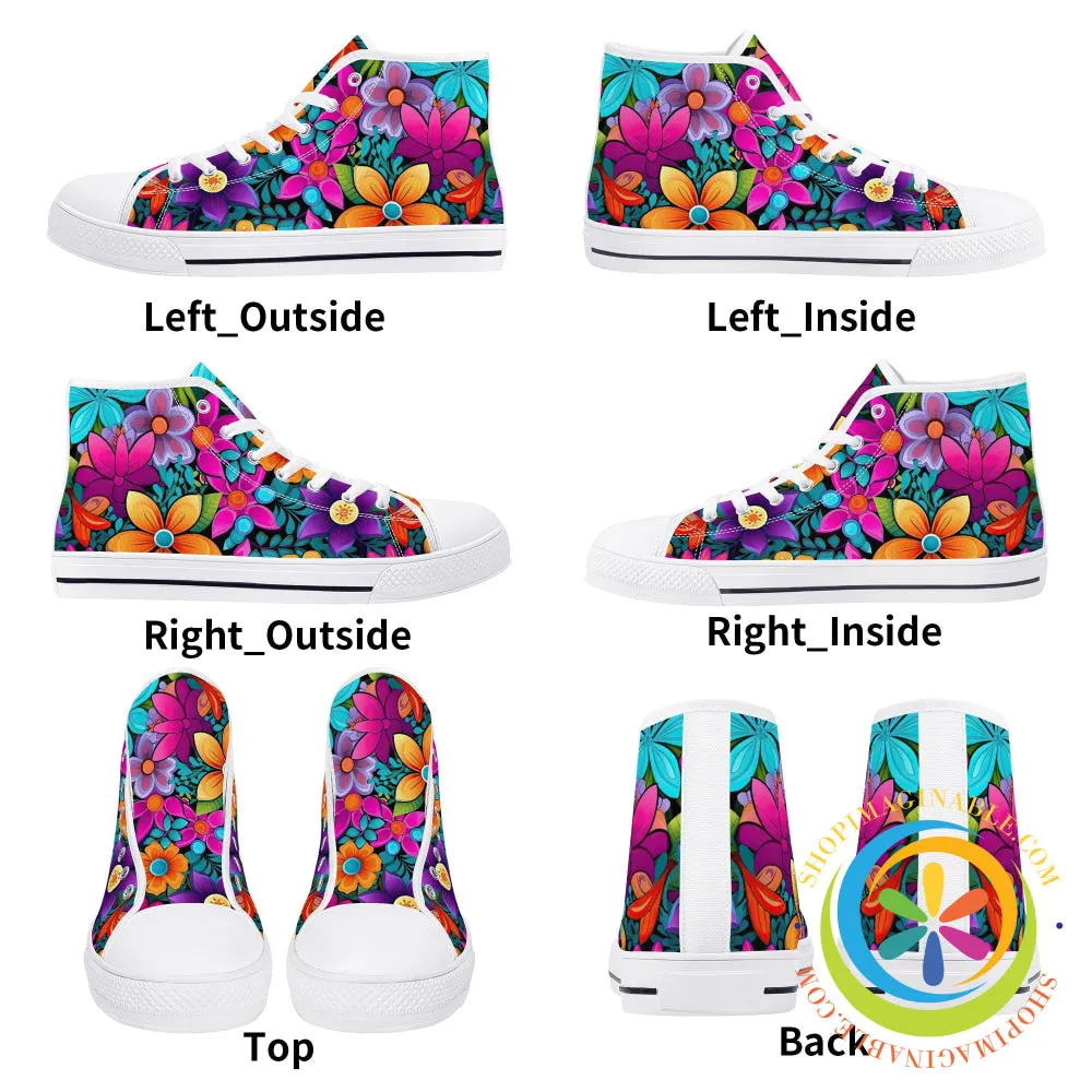 Sunny Floral Ladies High Top Canvas Shoes