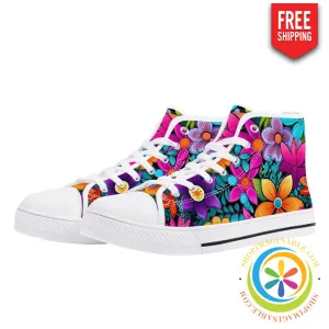 Sunny Floral Ladies High Top Canvas Shoes