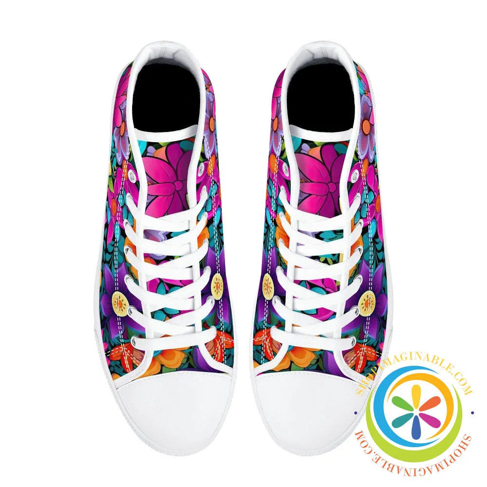 Sunny Floral Ladies High Top Canvas Shoes
