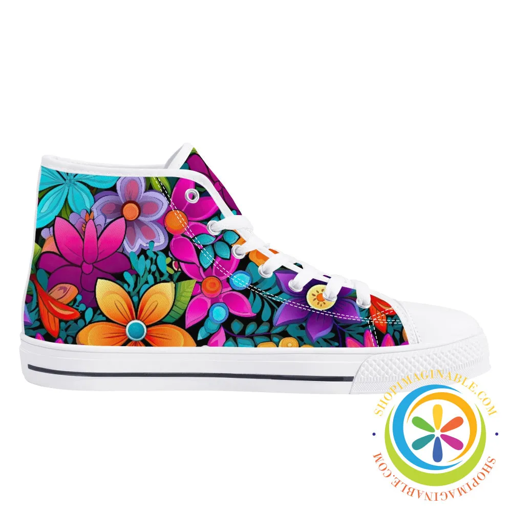 Sunny Floral Ladies High Top Canvas Shoes