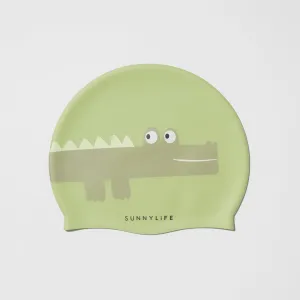 SUNNYLiFE Kids Swimming Cap Cookie The Croc Light Khaki