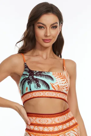 Sunset Palms Strappy Sports Bra - Orange