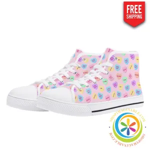 Sweet Tarts Hearts Ladies High Top Canvas Shoes
