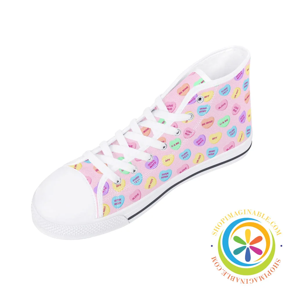 Sweet Tarts Hearts Ladies High Top Canvas Shoes