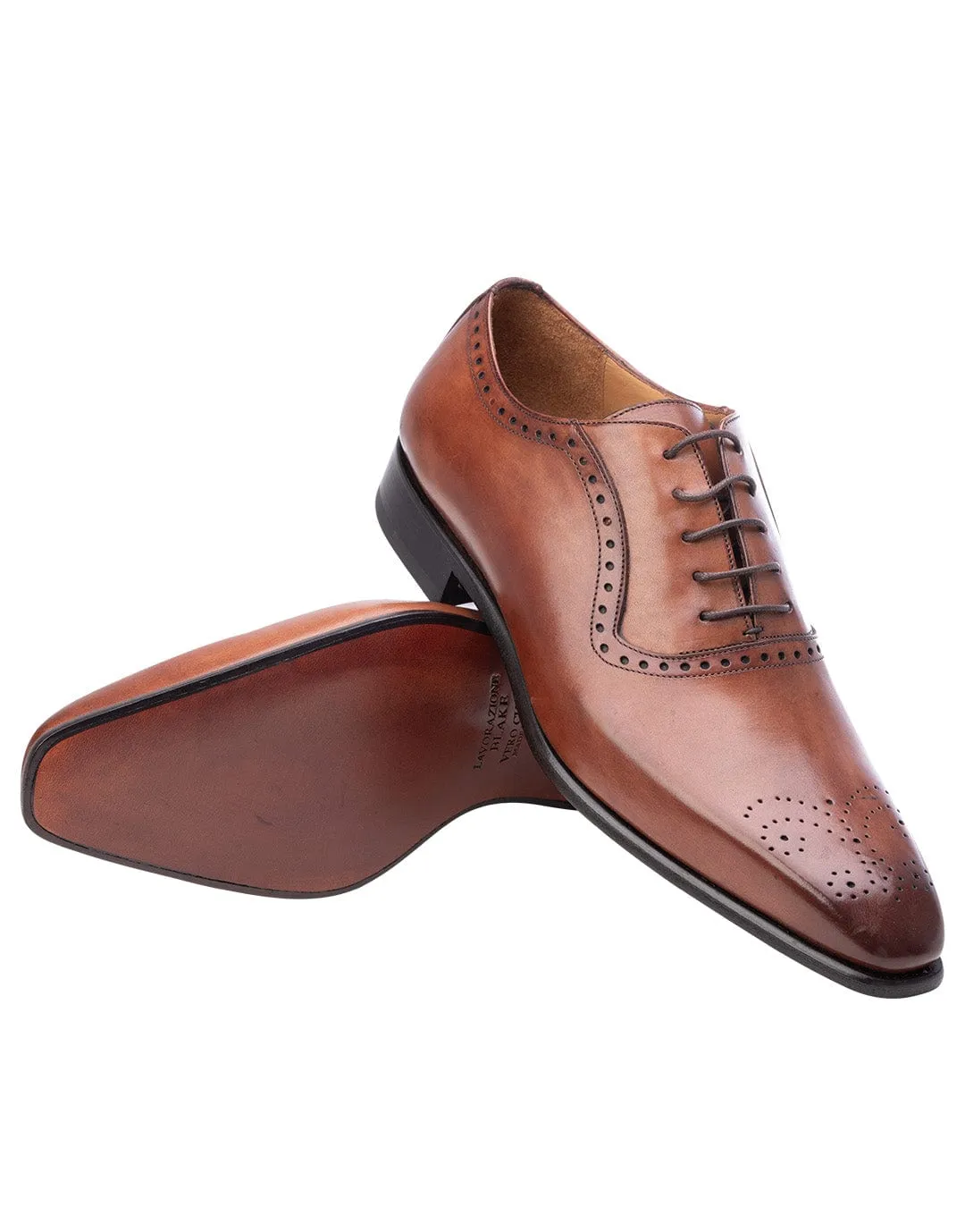 Tan Made in Italy Brogued Oxford Shoes