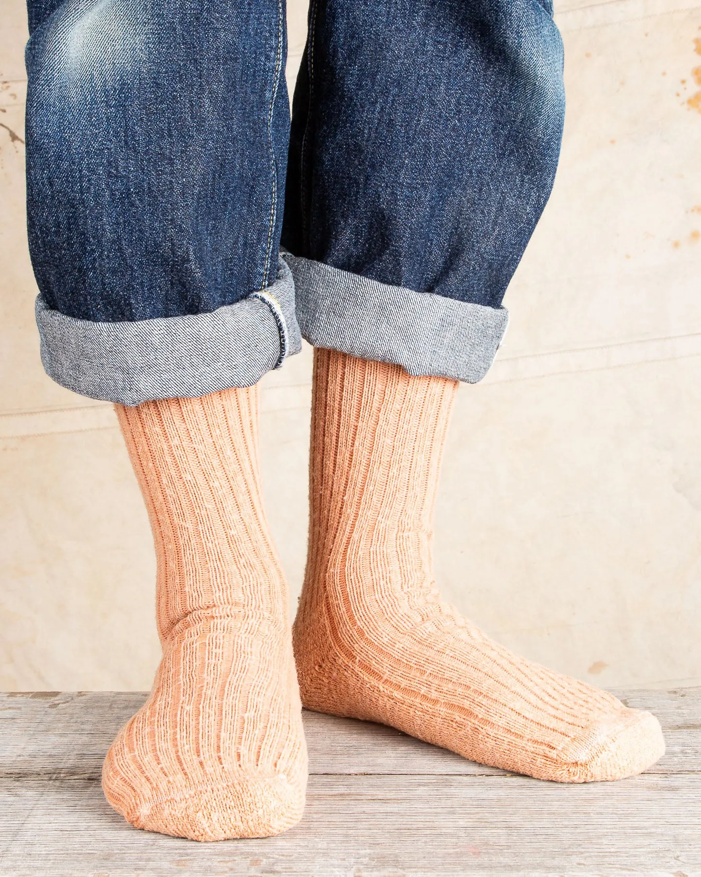 Tender Wool Rib Socks Red Ochre Dyed