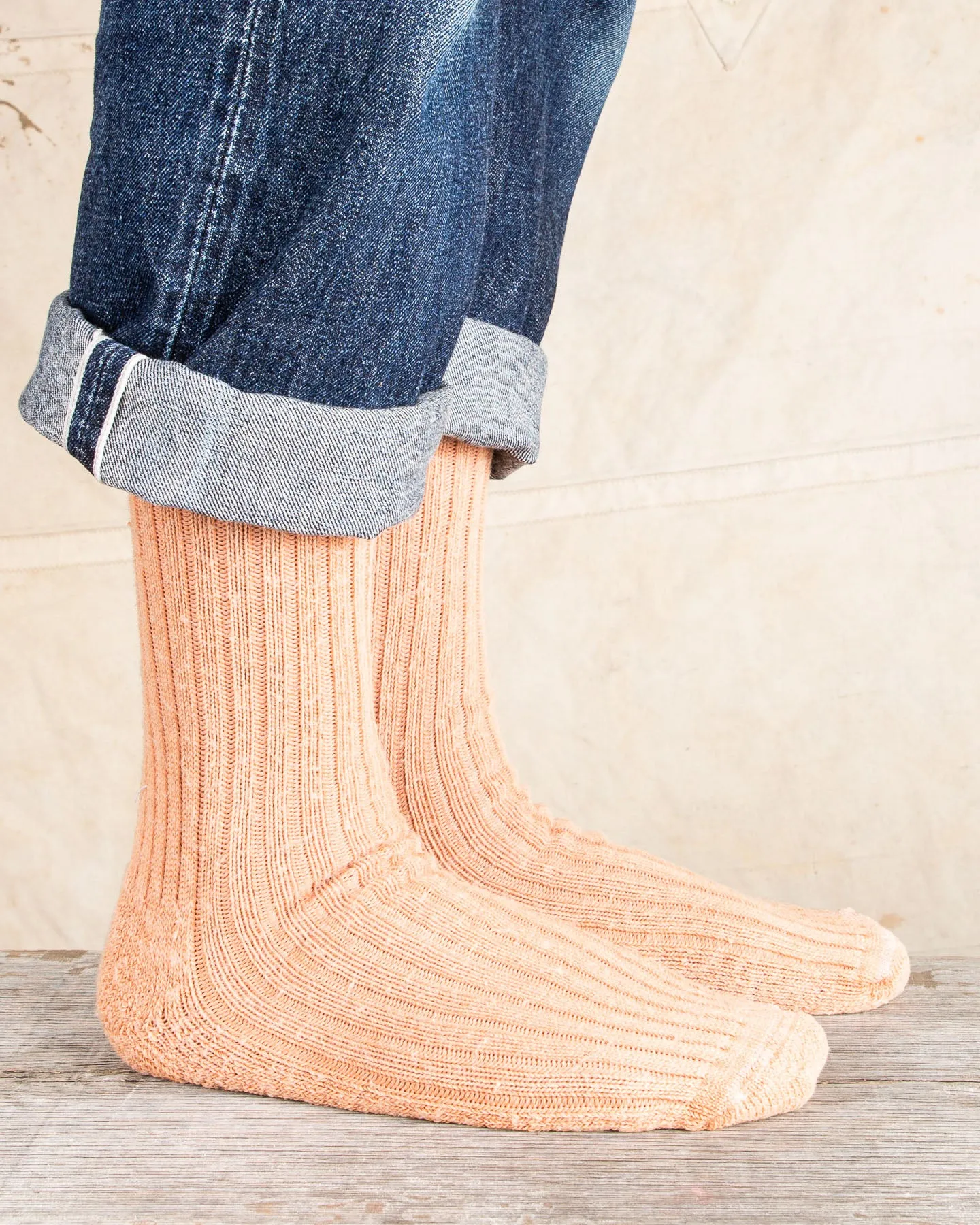 Tender Wool Rib Socks Red Ochre Dyed