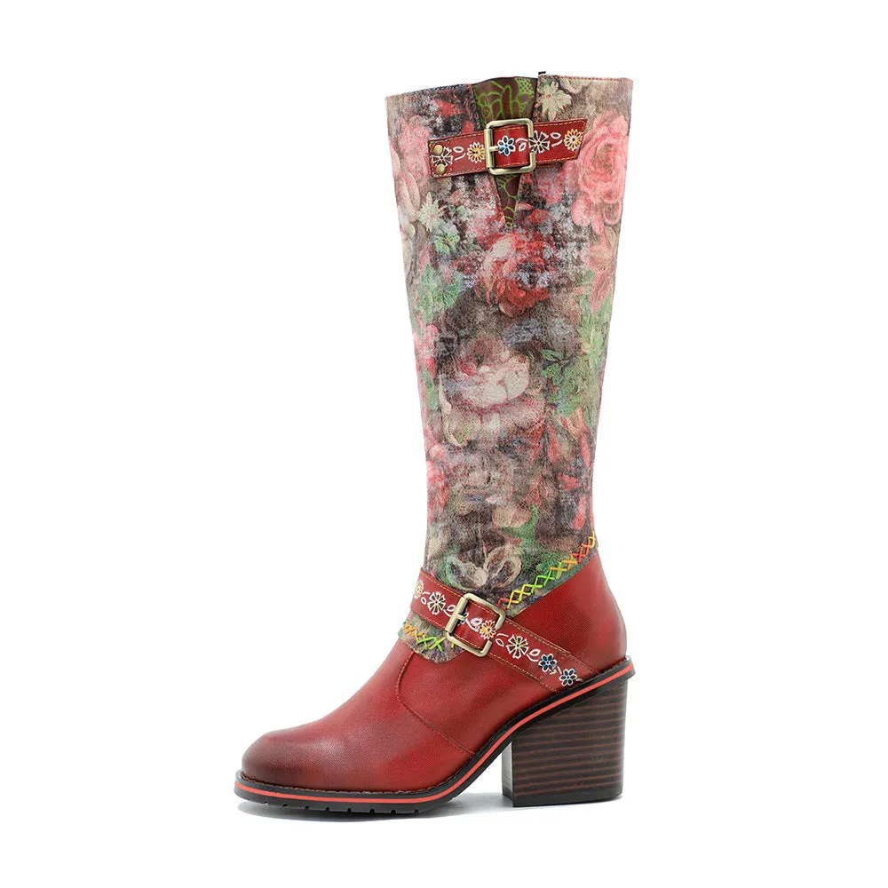 Vintage Printed Hand-made Floral Boots