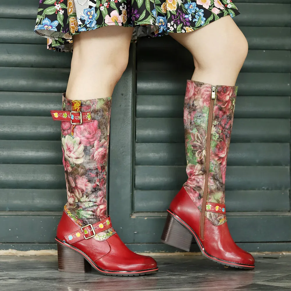 Vintage Printed Hand-made Floral Boots