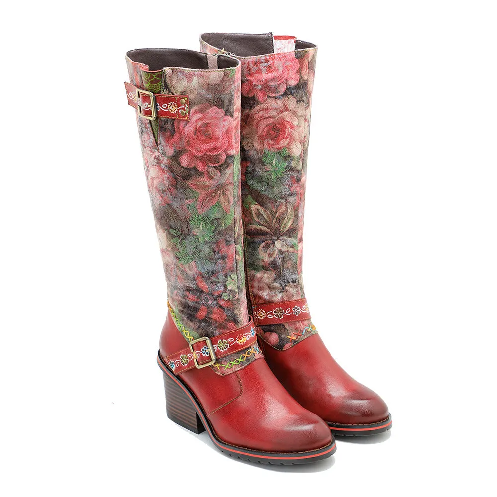 Vintage Printed Hand-made Floral Boots